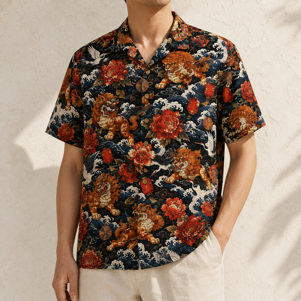Shishi to Botan — Guardian Lion Aloha Shirt