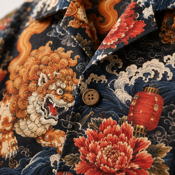 Shishi to Botan — Guardian Lion Aloha Shirt
