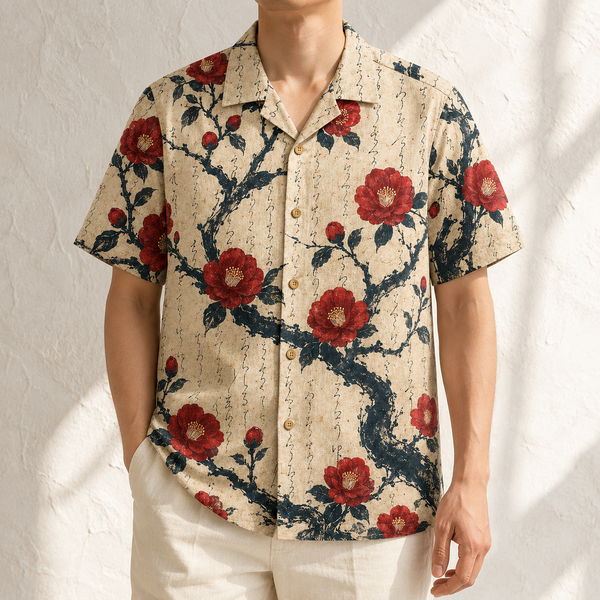 Tsubaki — Winter Camellia Aloha Shirt