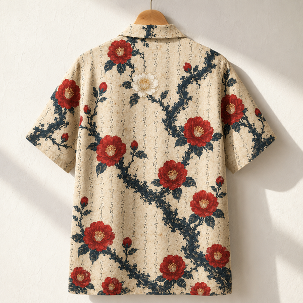 Tsubaki — Winter Camellia Aloha Shirt