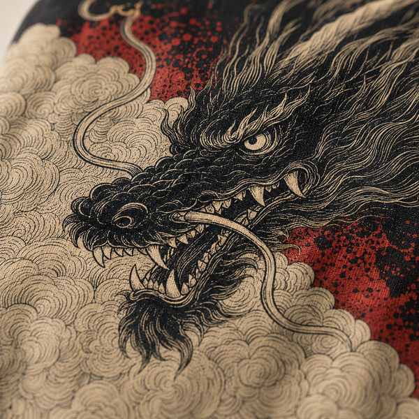 Chrisraw Kokuryu Aloha Shirt — Black Dragon Ink Engraving Print