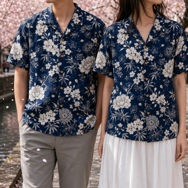 Chrisraw Hanazono Aloha Shirt — Japanese Floral White-on-Indigo Print