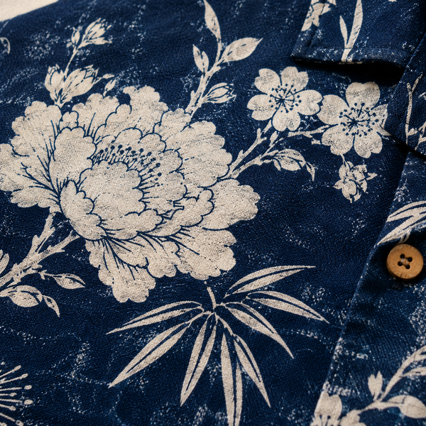 Chrisraw Hanazono Aloha Shirt — Japanese Floral White-on-Indigo Print