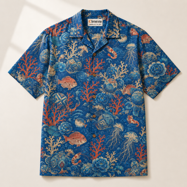 Chrisraw Sango Aloha Shirt — Japanese Coral Reef Ukiyo-e Print