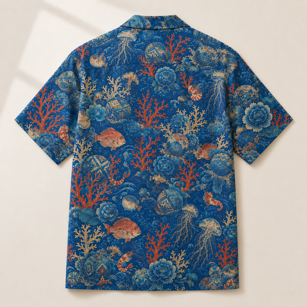 Chrisraw Sango Aloha Shirt — Japanese Coral Reef Ukiyo-e Print