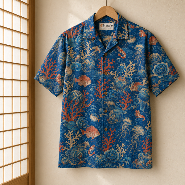 Chrisraw Sango Aloha Shirt — Japanese Coral Reef Ukiyo-e Print