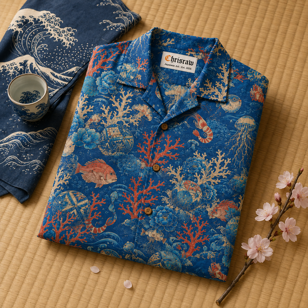 Chrisraw Sango Aloha Shirt — Japanese Coral Reef Ukiyo-e Print