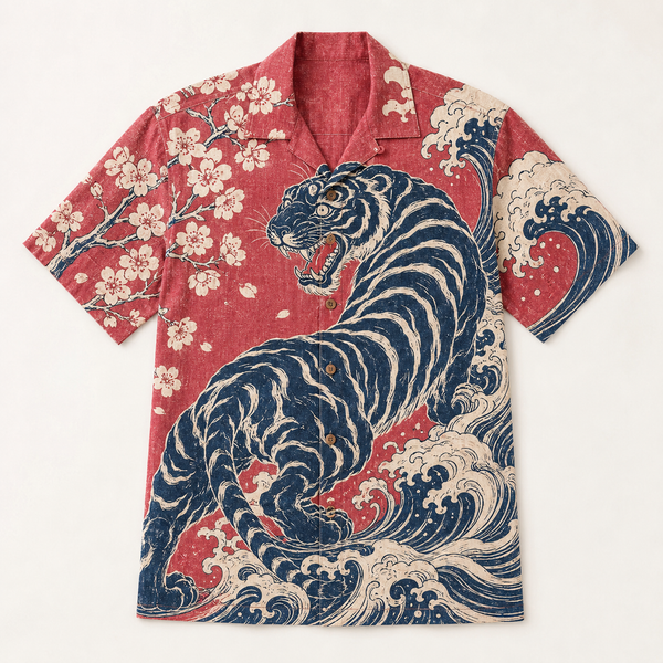 The Tora Shirt — Japanese Tiger Woodblock Aloha Shirt