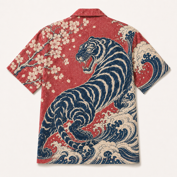 The Tora Shirt — Japanese Tiger Woodblock Aloha Shirt