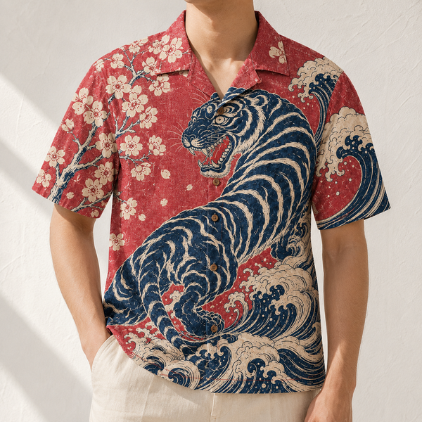 The Tora Shirt — Japanese Tiger Woodblock Aloha Shirt