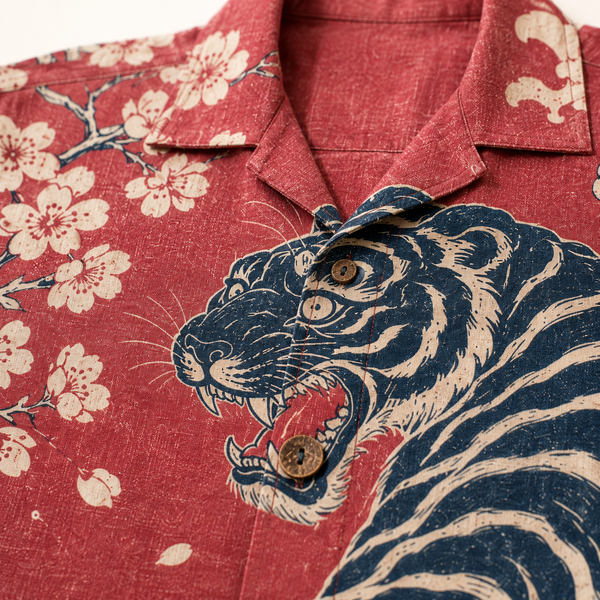 The Tora Shirt — Japanese Tiger Woodblock Aloha Shirt