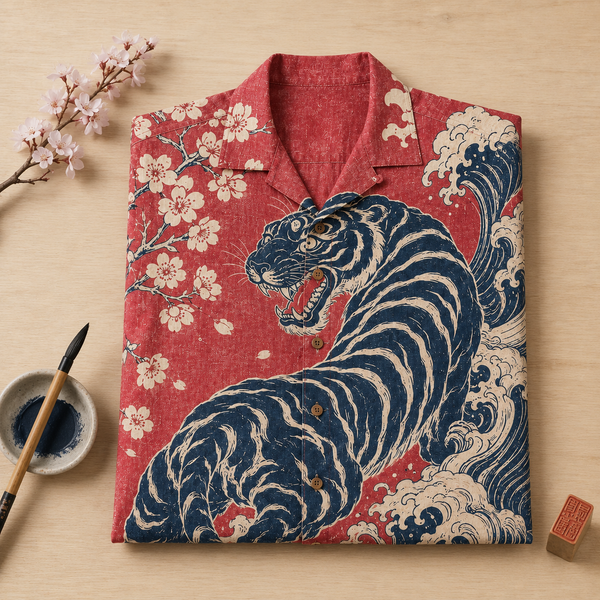 The Tora Shirt — Japanese Tiger Woodblock Aloha Shirt