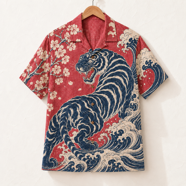 The Tora Shirt — Japanese Tiger Woodblock Aloha Shirt