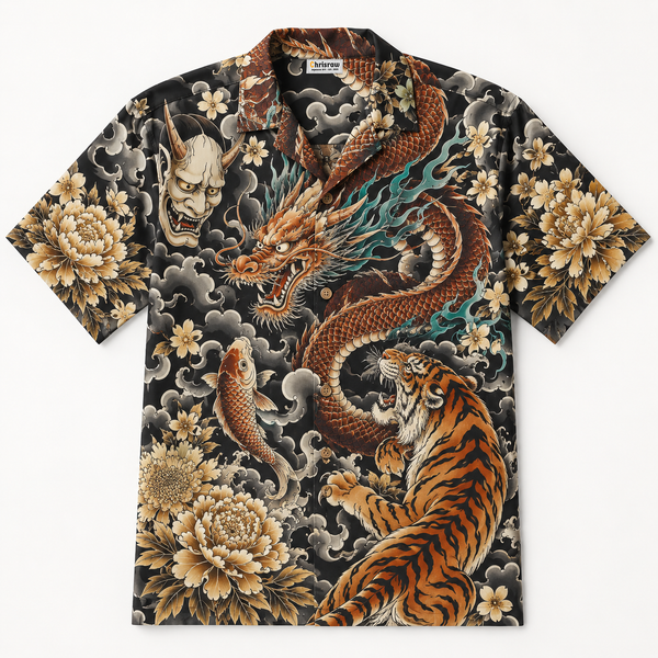 The Irezumi Shirt — Dragon & Tiger Tattoo Aloha Shirt