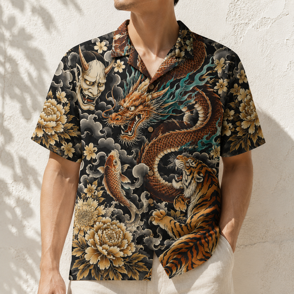 The Irezumi Shirt — Dragon & Tiger Tattoo Aloha Shirt