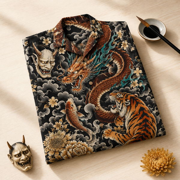 The Irezumi Shirt — Dragon & Tiger Tattoo Aloha Shirt
