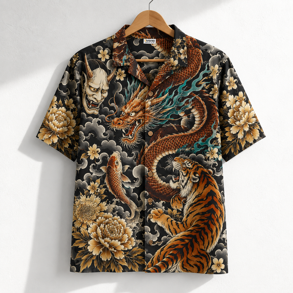 The Irezumi Shirt — Dragon & Tiger Tattoo Aloha Shirt