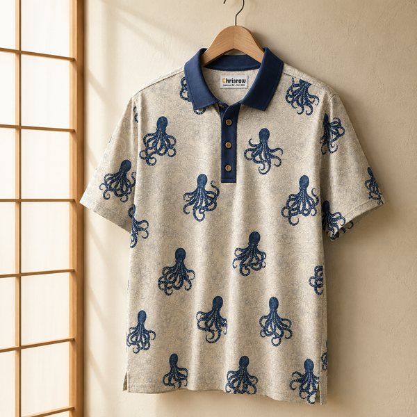 Chrisraw Tako Polo Shirt — Japanese Octopus Ukiyo-e Print