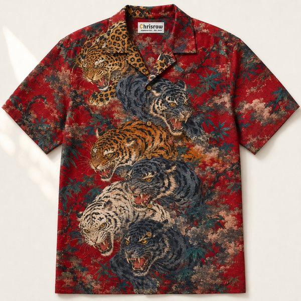 Chrisraw Gotora Aloha Shirt — Five Tigers Japanese Ink Print