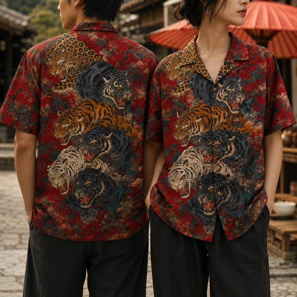 Chrisraw Gotora Aloha Shirt — Five Tigers Japanese Ink Print