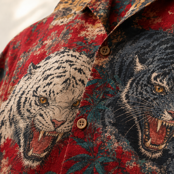 Chrisraw Gotora Aloha Shirt — Five Tigers Japanese Ink Print