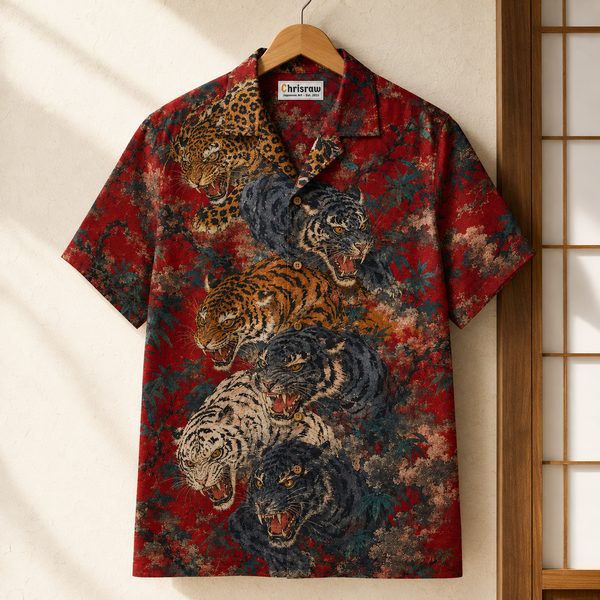 Chrisraw Gotora Aloha Shirt — Five Tigers Japanese Ink Print