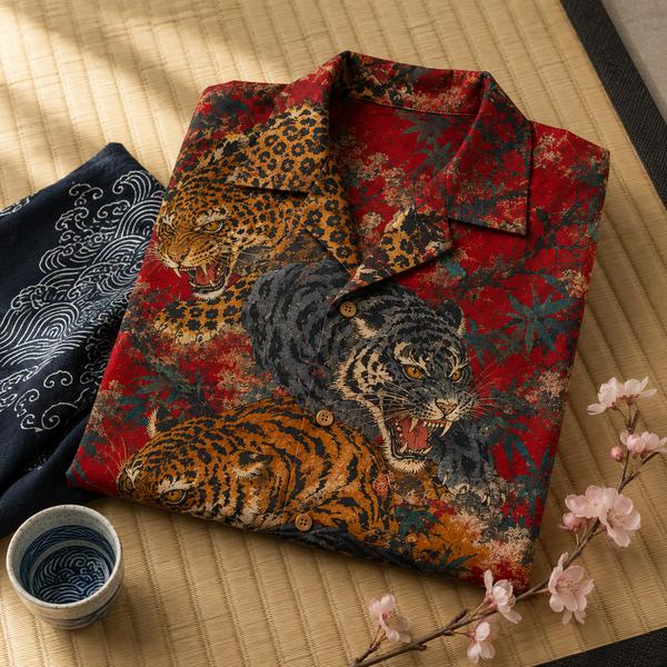 Chrisraw Gotora Aloha Shirt — Five Tigers Japanese Ink Print
