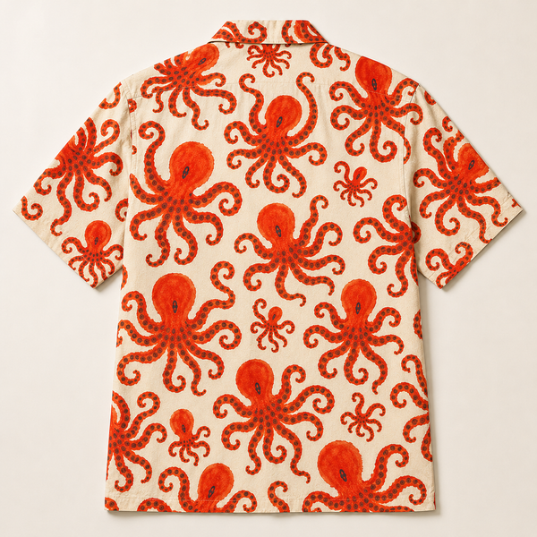 Chrisraw Beni Tako Aloha Shirt — Red Octopus Gouache Print