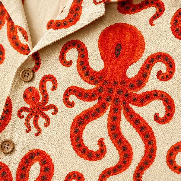 Chrisraw Beni Tako Aloha Shirt — Red Octopus Gouache Print