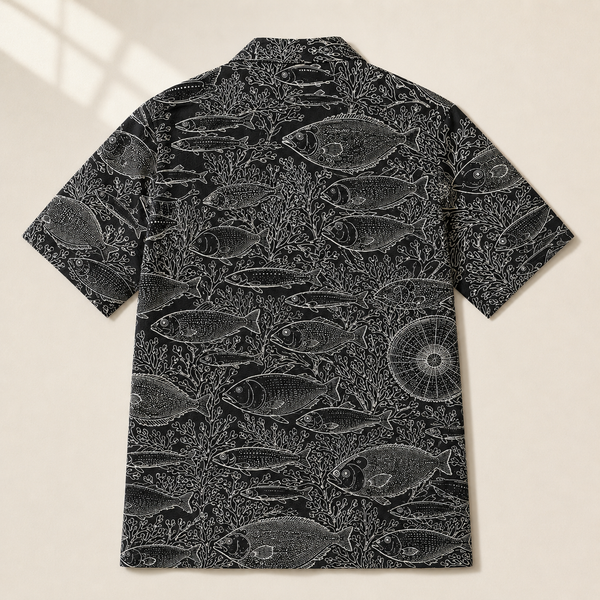 Chrisraw Gyogun Aloha Shirt — Japanese Fish School Engraving Print
