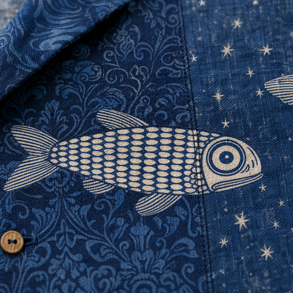 Chrisraw Boro Umi Aloha Shirt — Indigo Patchwork Fish Print