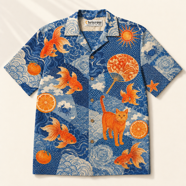 Chrisraw Kingyo Natsu Aloha Shirt — Japanese Summer Goldfish Collage Print
