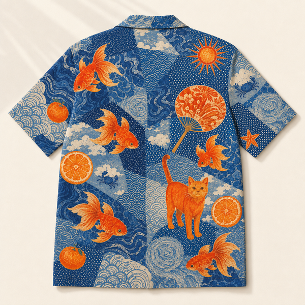 Chrisraw Kingyo Natsu Aloha Shirt — Japanese Summer Goldfish Collage Print