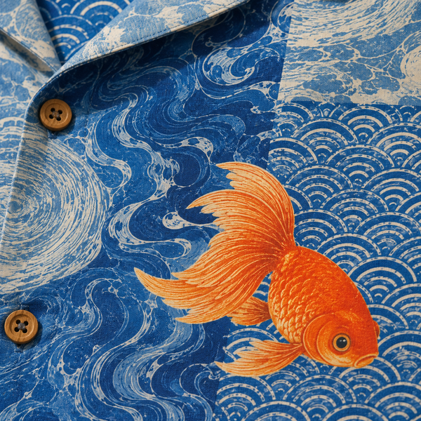 Chrisraw Kingyo Natsu Aloha Shirt — Japanese Summer Goldfish Collage Print