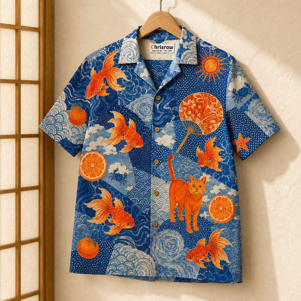 Chrisraw Kingyo Natsu Aloha Shirt — Japanese Summer Goldfish Collage Print