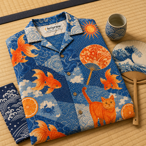 Chrisraw Kingyo Natsu Aloha Shirt — Japanese Summer Goldfish Collage Print