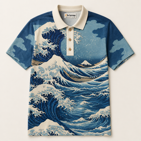 Chrisraw Great Wave Polo Shirt — Hokusai Scenic Full Print
