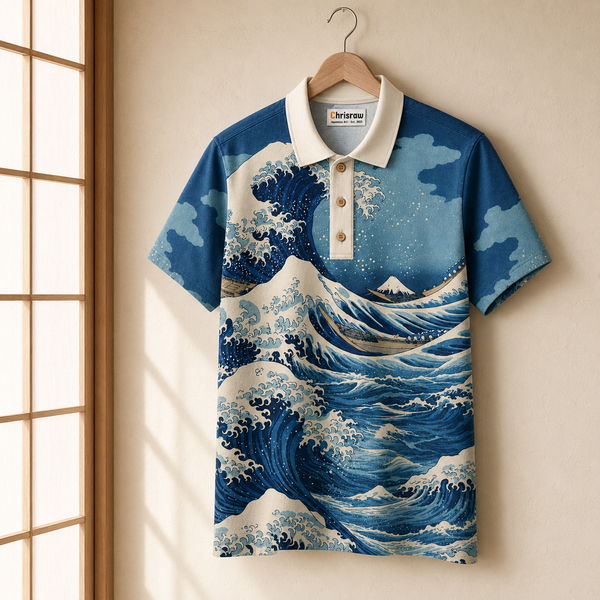 Chrisraw Great Wave Polo Shirt — Hokusai Scenic Full Print