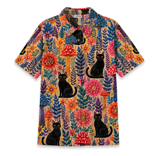 Chrisraw Women's Japanese Yayoi Kusama Forest Cat Ukiyo-e Short Sleeves Shirt