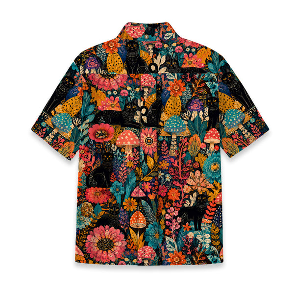 Chrisraw Kid's Japanese Yayoi Kusama Forest Cat Ukiyo-e Short Sleeves Shirt