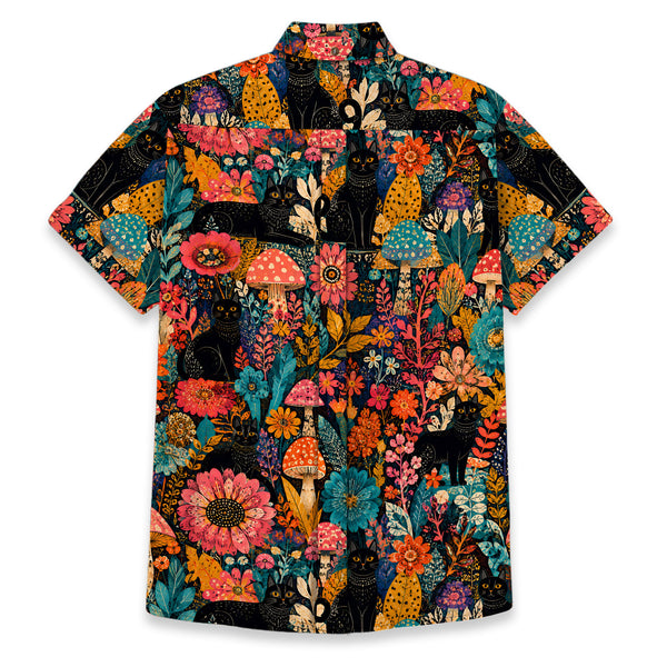 Chrisraw Men's Japanese Yayoi Kusama Forest Cat Ukiyo-e Short Sleeves Shirt