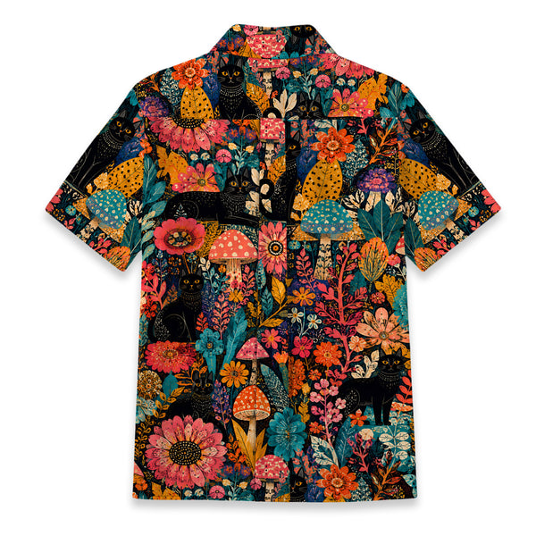 Chrisraw Women's Japanese Yayoi Kusama Forest Cat Ukiyo-e Short Sleeves Shirt