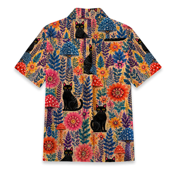 Chrisraw Women's Japanese Yayoi Kusama Forest Cat Ukiyo-e Short Sleeves Shirt