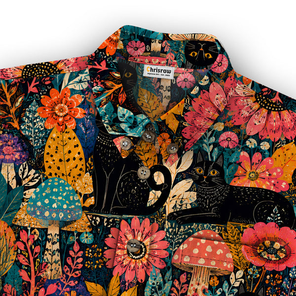 Chrisraw Kid's Japanese Yayoi Kusama Forest Cat Ukiyo-e Short Sleeves Shirt