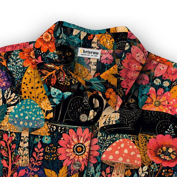 Chrisraw Women's Japanese Yayoi Kusama Forest Cat Ukiyo-e Short Sleeves Shirt
