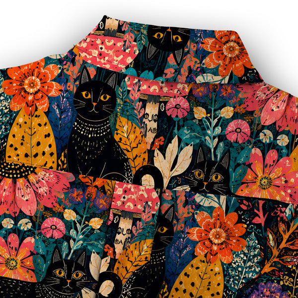 Chrisraw Women's Japanese Yayoi Kusama Forest Cat Ukiyo-e Short Sleeves Shirt