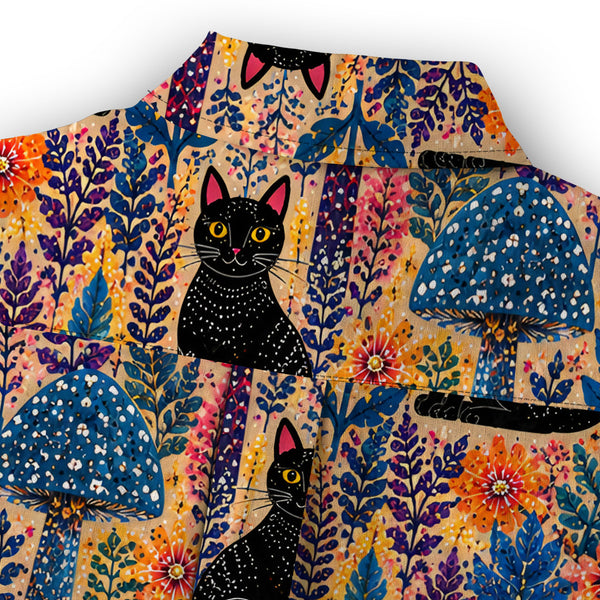 Chrisraw Women's Japanese Yayoi Kusama Forest Cat Ukiyo-e Short Sleeves Shirt