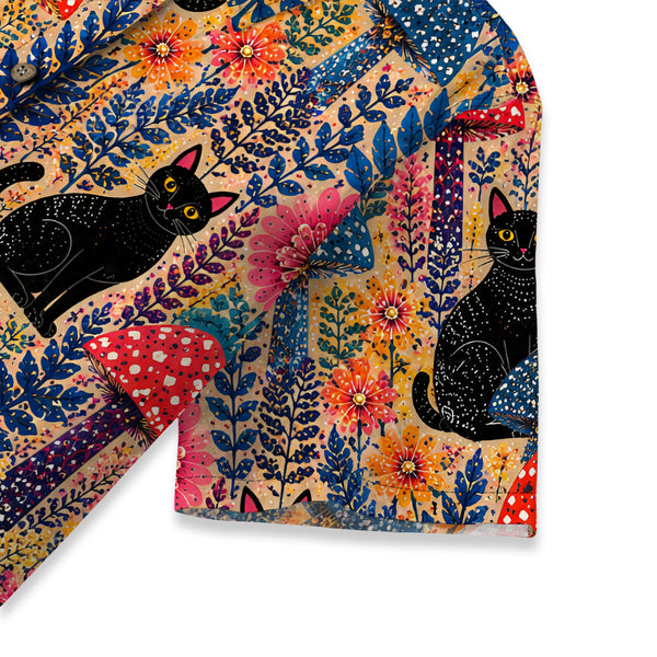 Chrisraw Women's Japanese Yayoi Kusama Forest Cat Ukiyo-e Short Sleeves Shirt