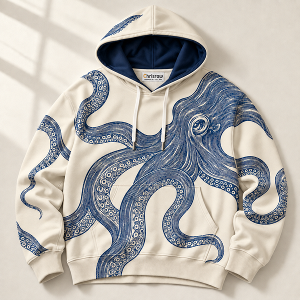 Chrisraw Odako Hoodie — Giant Octopus Linocut Print