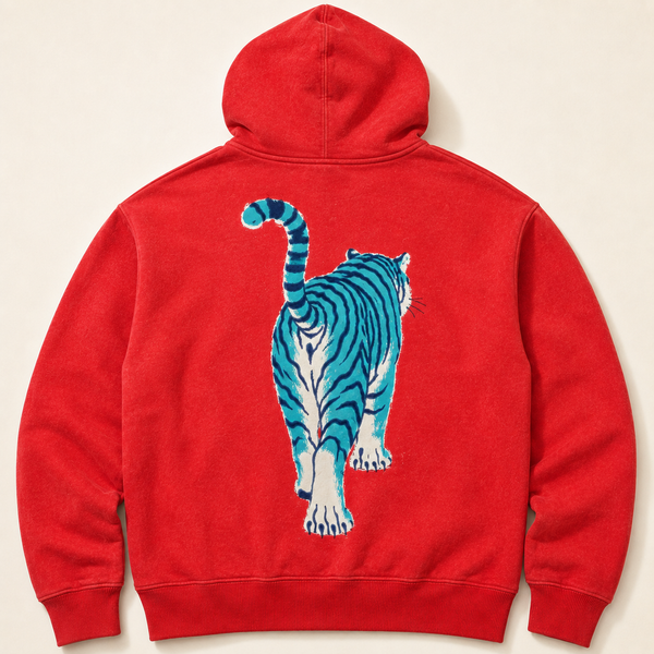 Chrisraw Aotora Hoodie — Blue Tiger Risograph Print